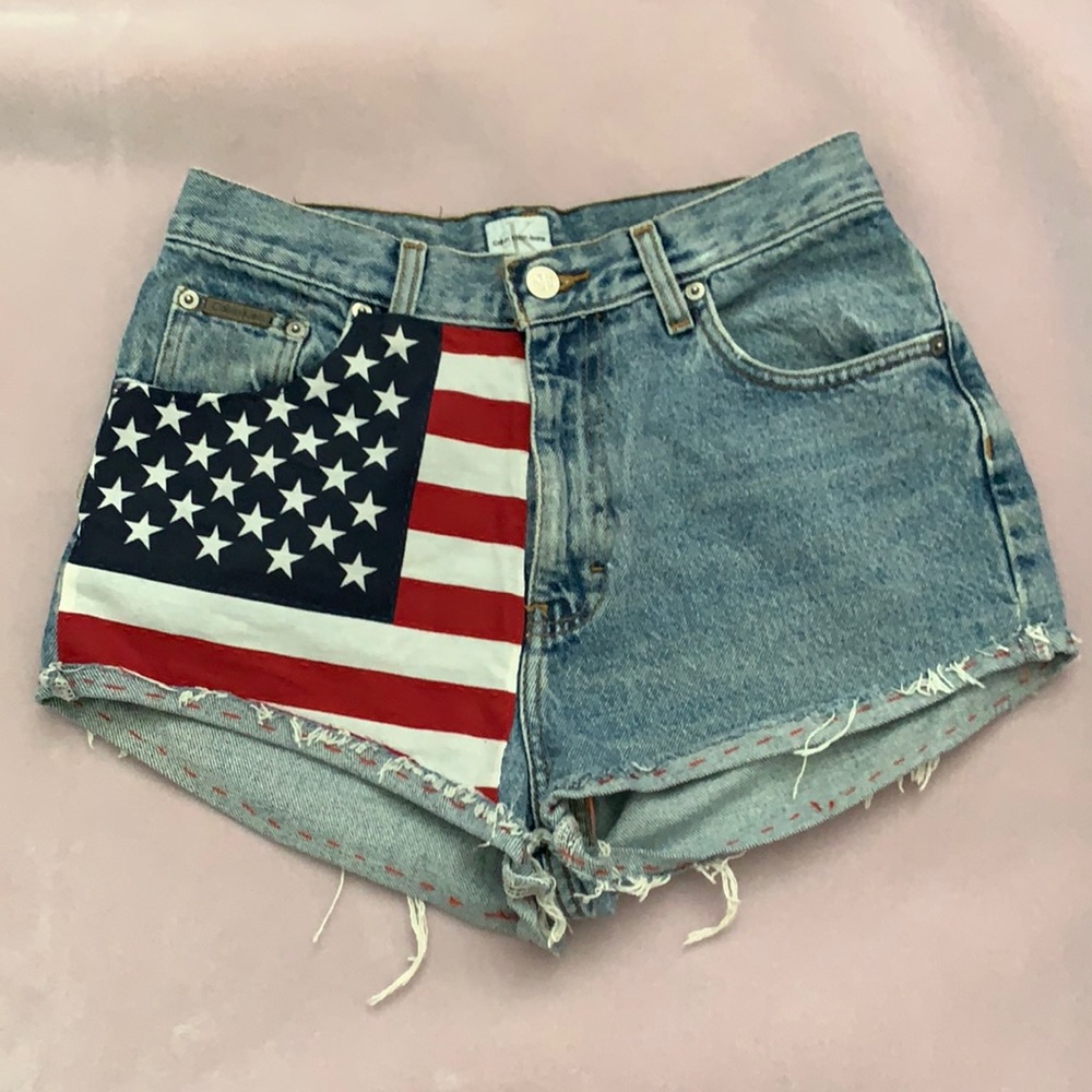 High waisted American flag Calvins denim shorts